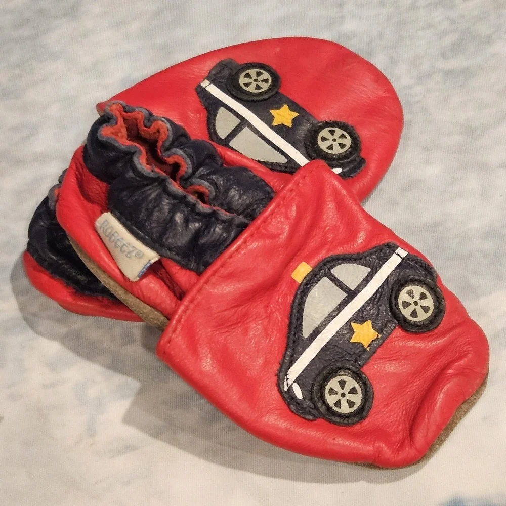Robeez Red Blue Police Car First Walker Crib‎ Shoes Size 6-12 Months